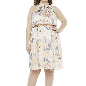 Ryegrass Sleeveless Floral Tie Neck Fit & Flare Dress Sunkiss Floral Size Medium